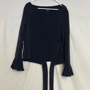 Elegant Navy Blue Long Sleeve Top with Ties